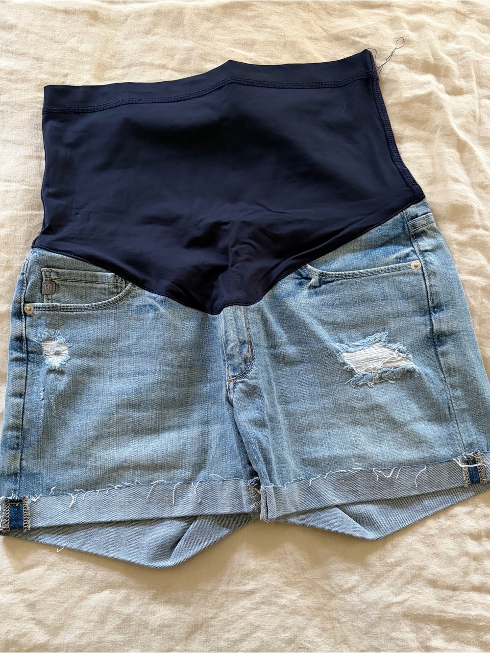 Pinkblush Light Blue Distressed Maternity Jean Shorts